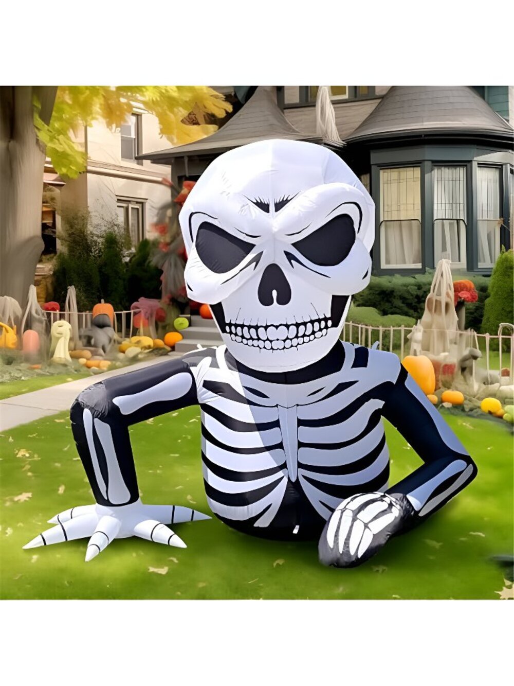 WBHome 6 Ft Halloween Inflatable Half Body Skeleton Skull Decorations, Day of
